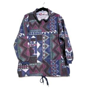 Vintage Geometric Fleece Pullover Women M Collared 90s Patagonia Look Artsy Boho
